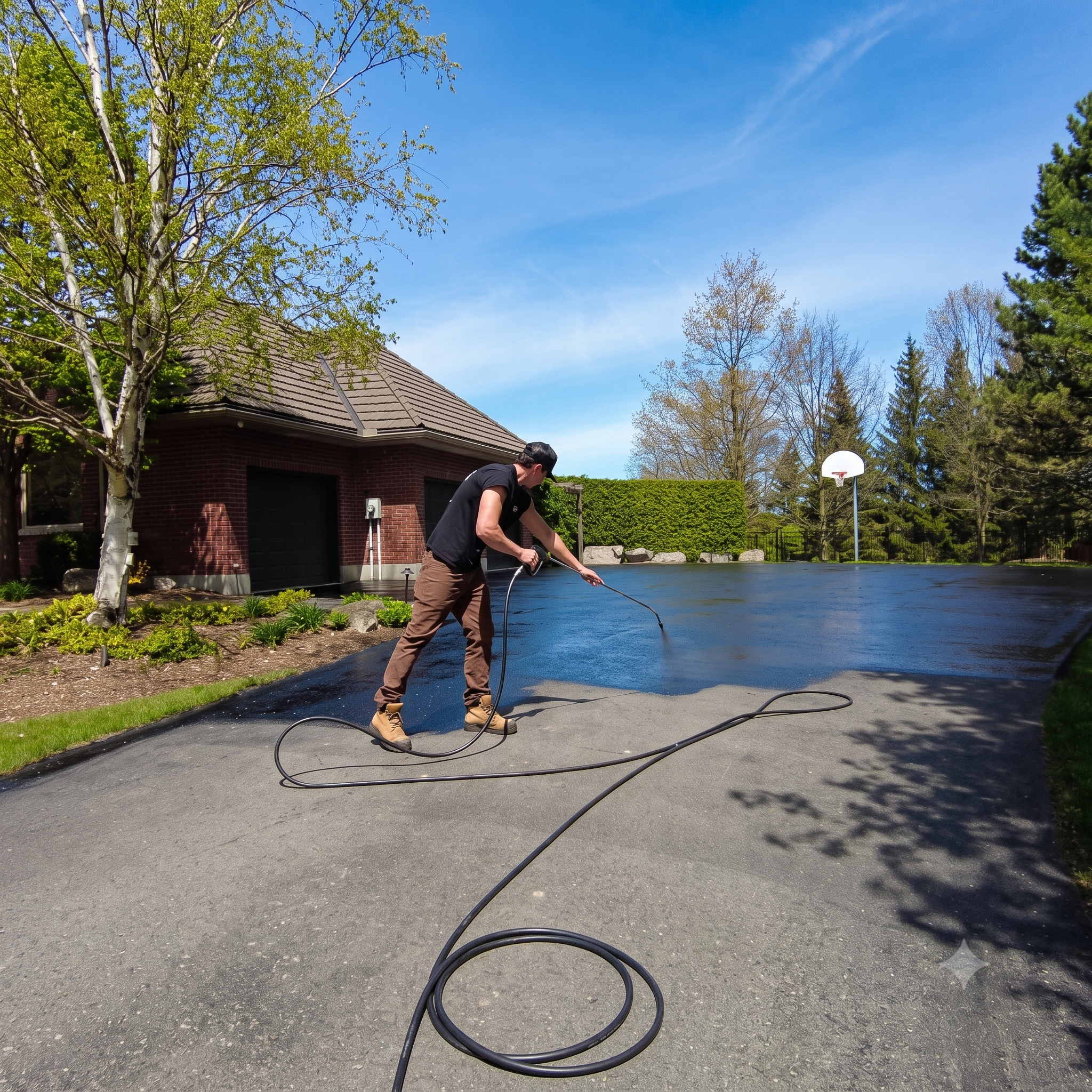Freshly sealcoated driveway by Aura Pave