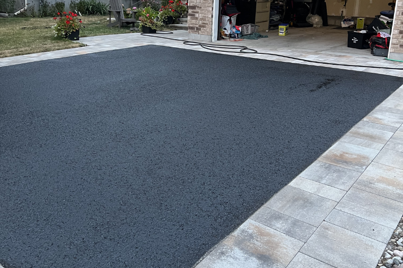 Deep black asphalt sealcoating finish